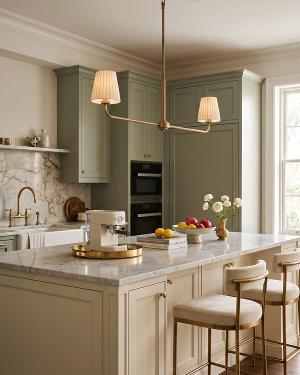 Octavia Linear Pleated Chandelier lit in a room setting