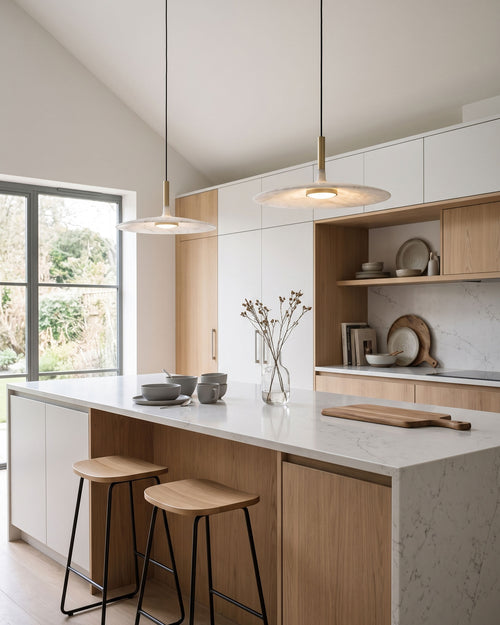Thea Minimalist Pendant Light hanging over a table